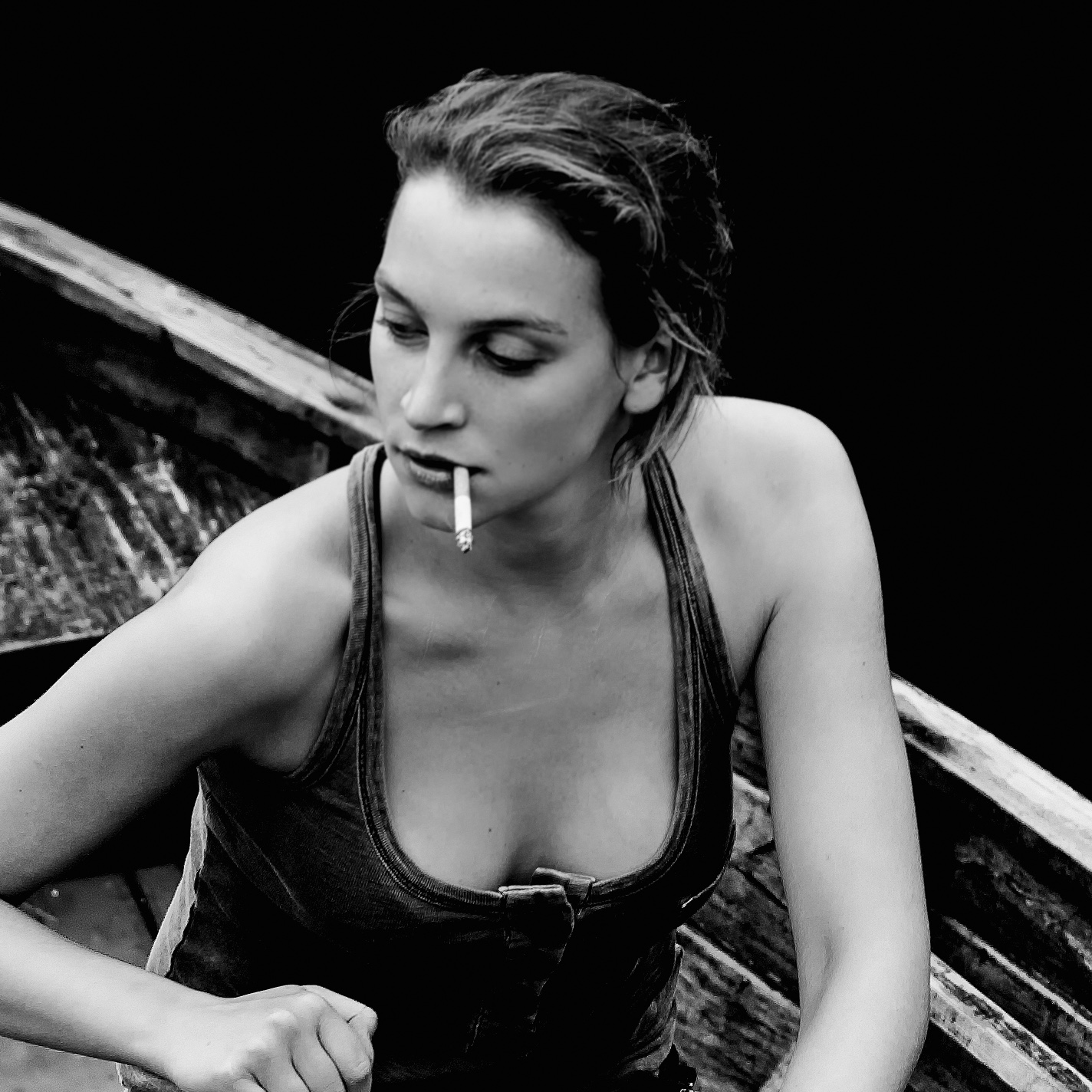 Black-and-white portrait of actress Jana Klinge, photographed by Tim Dobrovolny in Berlin, 2009